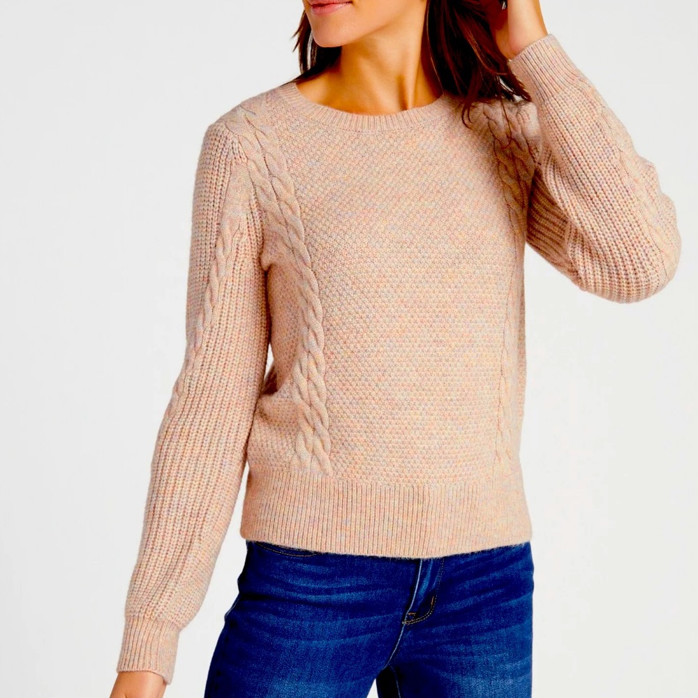 Hem & Thread Jacquard Crew Neck Sweater Taupe Beige M Medium
